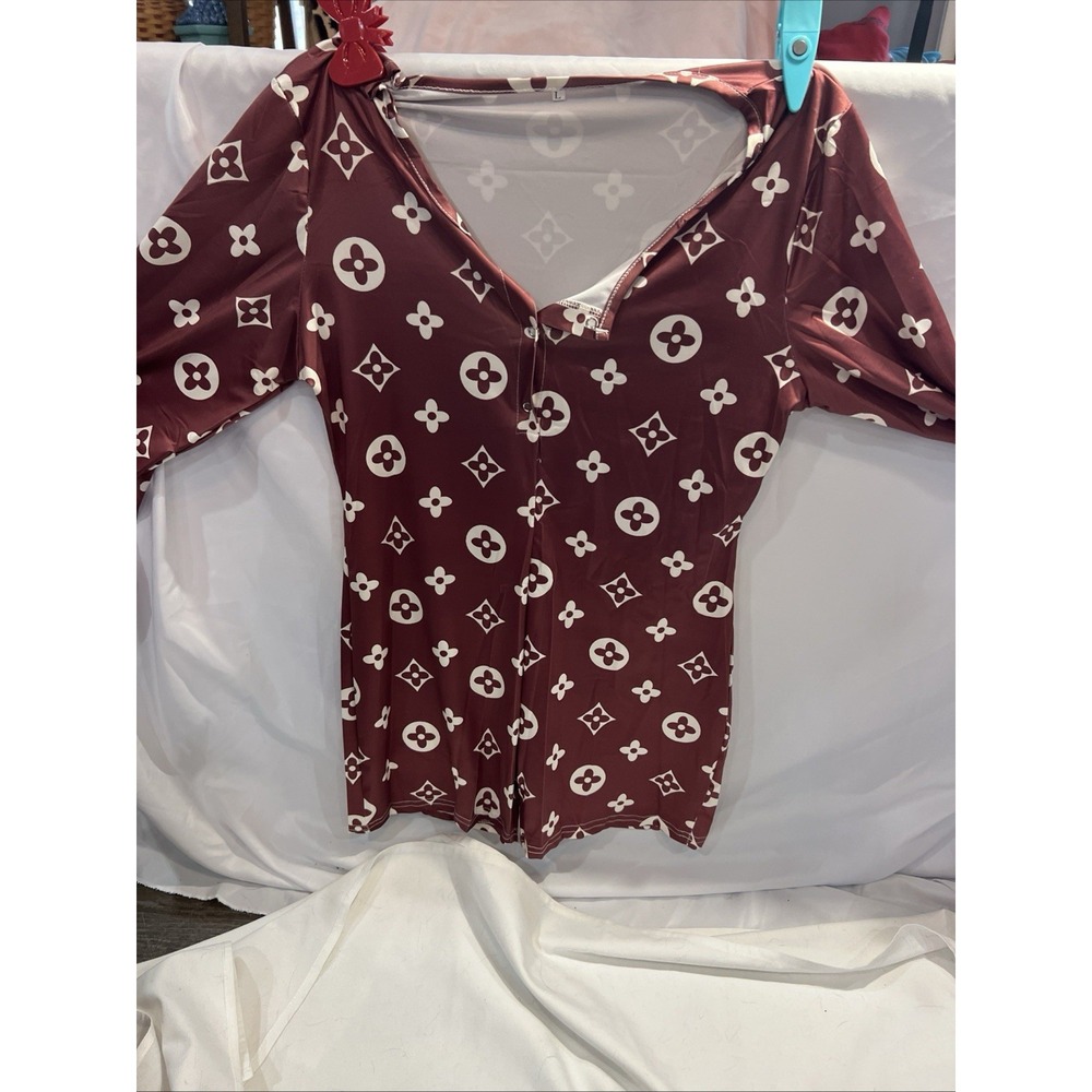 Brown Romper Large Stretchy Long Sleeve Sexy 61